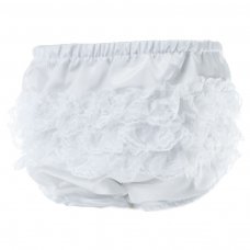 FP03-W: White Satin Frilly Pant (0-12 Months)